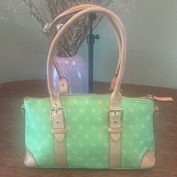 Dooney & Bourke Lime Green Coated Canvas Signature Print Satchel - Picture 5 of 16
